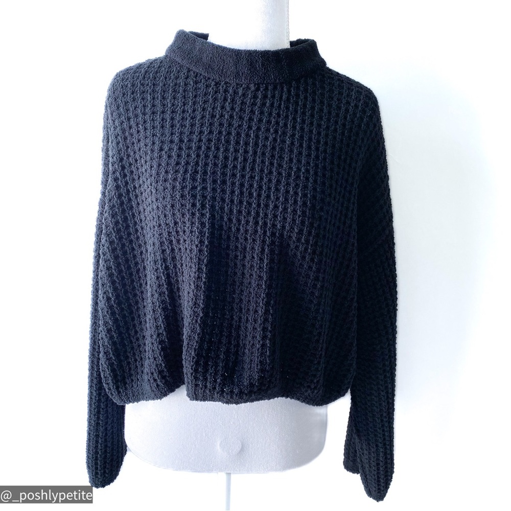 Love tree s cropped mock neck waffle knit batwing sweater pullover